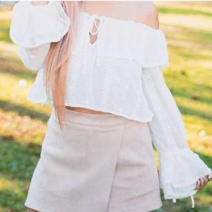 Off the shoulder white eyelet long sleeve blouse